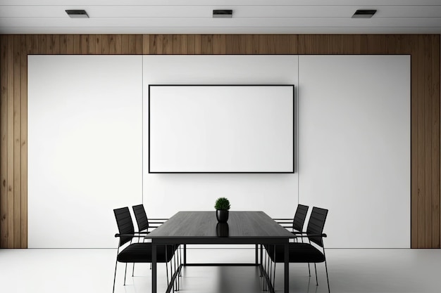 Sala de reuniones de oficina moderna interior en blanco y negro con muebles de madera Hecho con IA generativa