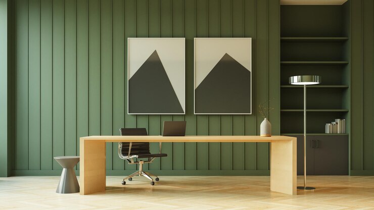 Sala de reuniones y sala de jefes de pared verde de lujo - Representación 3D