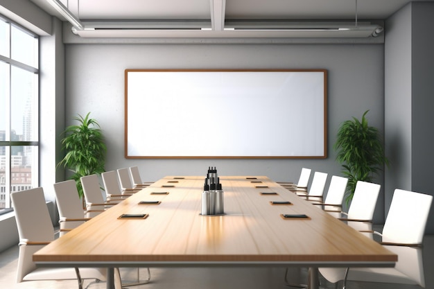 Sala de reuniones vacía Conferencia con mesa de silla y pizarra IA generativa