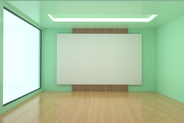 Sala de reuniones vacía en diseño de color verde en 3D