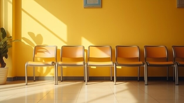 Sala de salud moderna sillas de espera pasillo muebles de oficina diseño de pared interior negocio fila azul vacía hospital médico interior piso recepción asiento de espera nadie habitación limpia