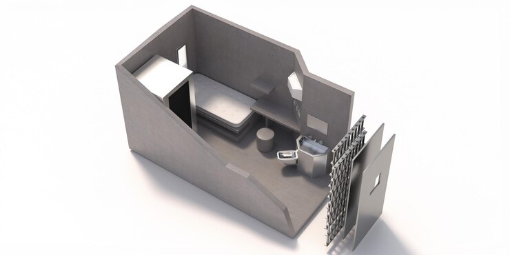 Foto sala de seguridad supermax de la celda de la cárcel aislada en la ilustración 3d de fondo blanco