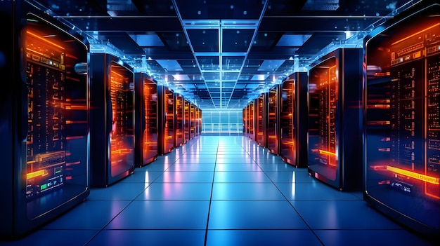 Sala de servidores de red del centro de datos de computación en la nube