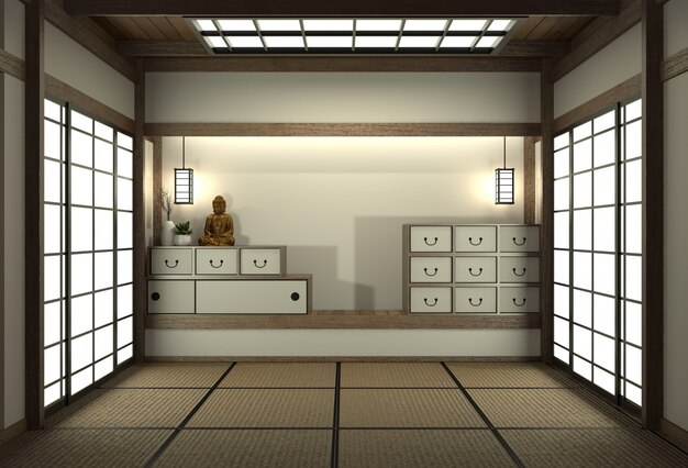 La sala de simulacros de Japón con piso de tatami y decoración estilo japonés fue diseñada en estilo japonés.