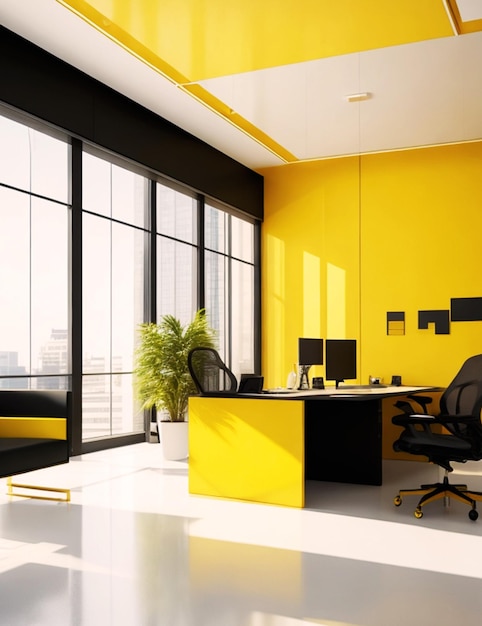Foto sala de trabajo de renderización moderna en edificios de oficinas corporativos y negocios