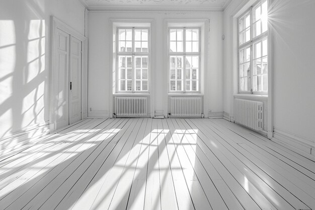 Sala vacía con fondo blanco y negro