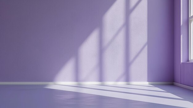 Sala vacía con fondo de pared de lavanda suave minimalista con sombra de sol para la presentación del producto