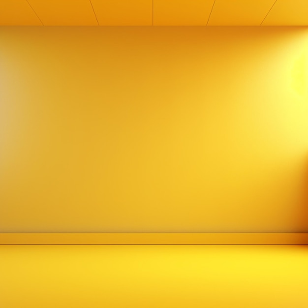 Sala vazia abstrata com parede amarela e piso amarelo iluminado por holofotes