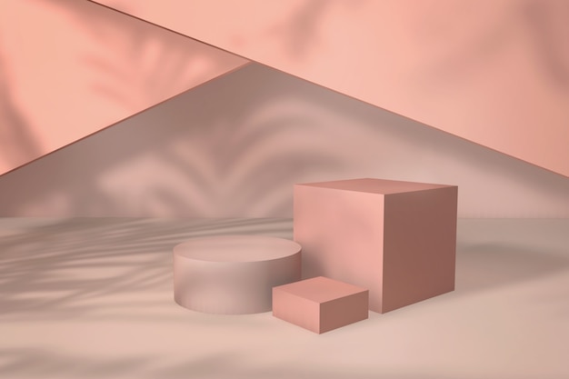 Sala vazia com formas geométricas e paredes vazias ilustração 3d realista para produtos