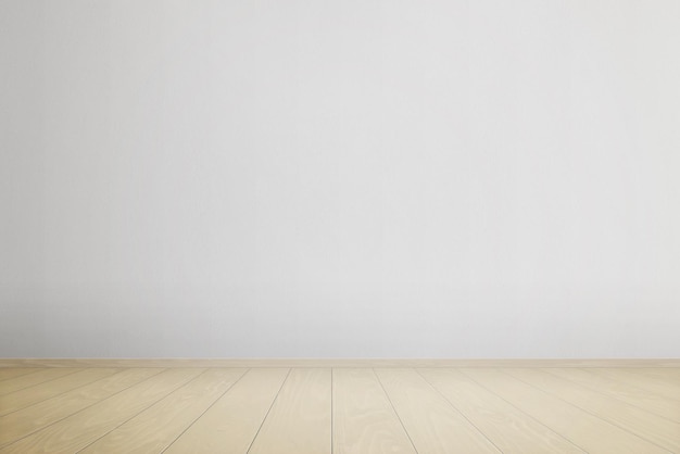 Sala vazia com parede branca e piso de deck de madeira Superfície limpa no piso e parede para apresentação do produto