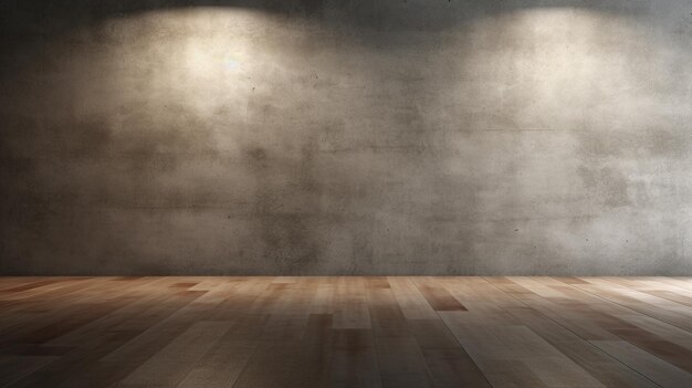 Sala vazia com piso de madeira e muro de concreto em estilo vintage