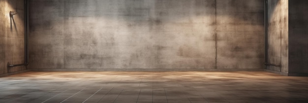 Sala vazia com piso de madeira e muro de concreto em estilo vintage