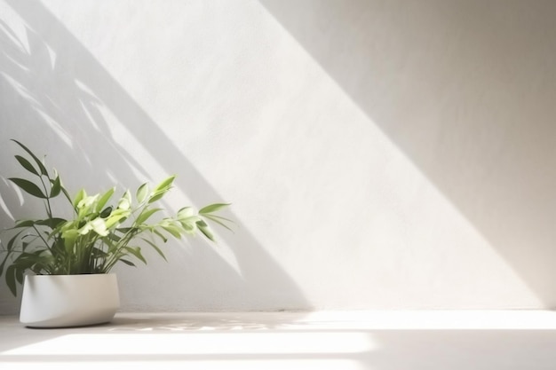 Sala vazia da parede de concreto da foto com plantas em um assoalho Conceito exótico mínimo do verão com espaço da cópia IA generativa