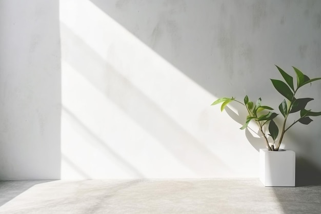 Sala vazia da parede de concreto da foto com plantas em um assoalho Conceito exótico mínimo do verão com espaço da cópia IA generativa