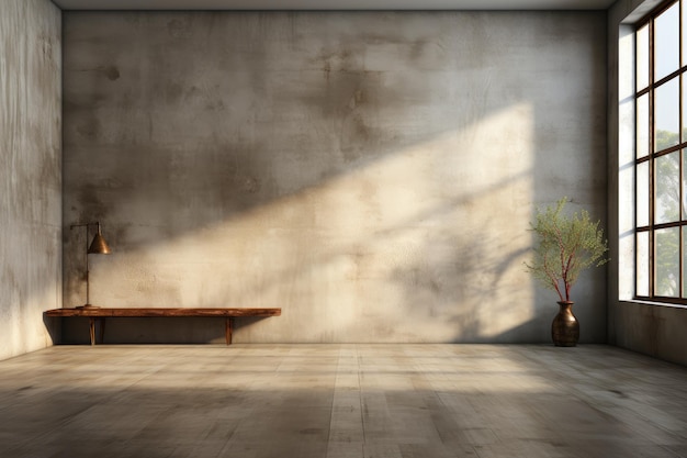 Sala vazia e parede e piso de madeira com interessante com brilho da janela Fundo interior para a apresentação Generative AI