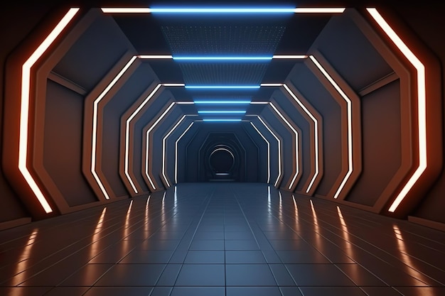 Sala vazia Futuristic SciFi Hallway Interior nave espacial Generative AI