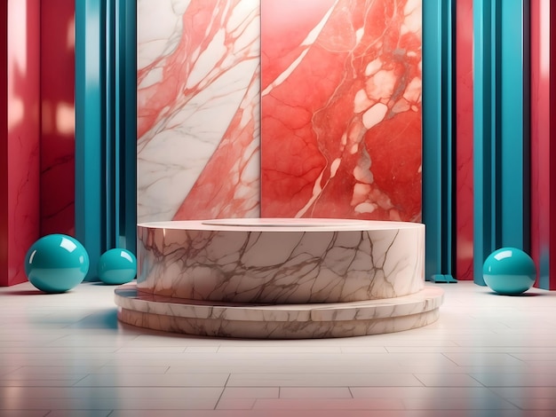 Sala vazia realista com pódio de mármore
