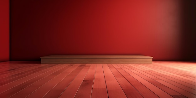 Sala vermelha com piso de madeira e piso de madeira.