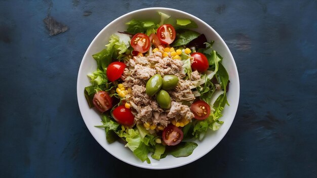 Salada de atún con lechuga, aceituna y tomate