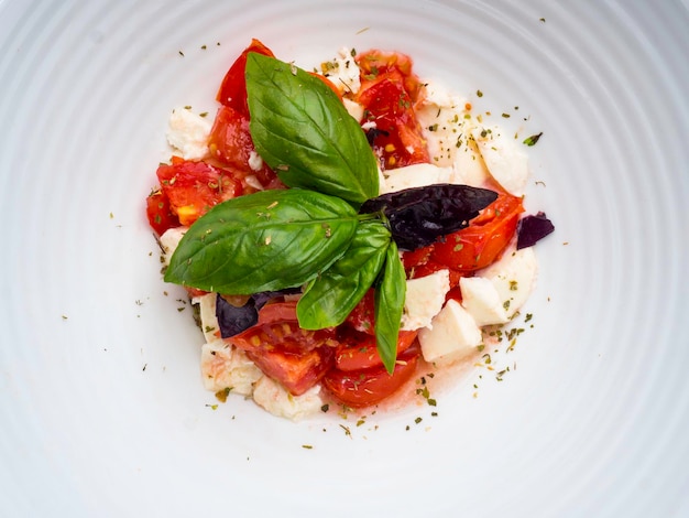 Salada caprese italiana fresca com mussarela e tomate