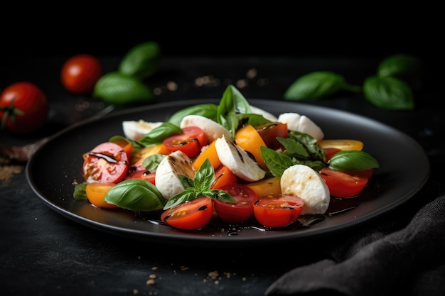 Salada Caprese no prato comida configuração ai generative