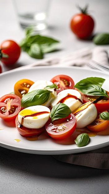 Salada Caprese no prato comida configuração ai generative