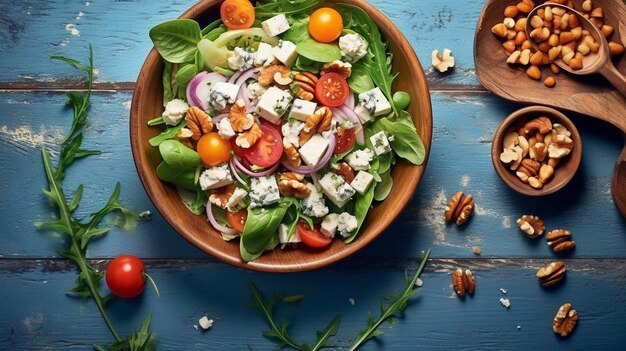 salada com legumes queijo azul azeitonas e nozes