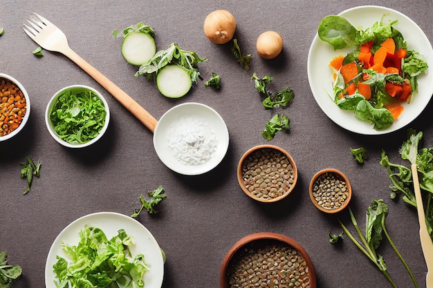 Salada com lentilhas e legumes em um prato na mesa comida vegetariana comida saudável e vegana