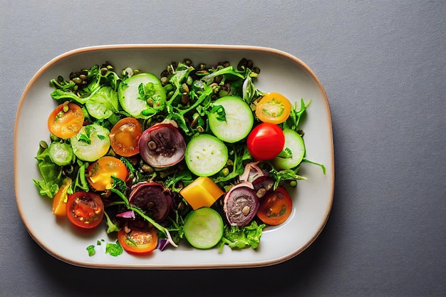 Salada com lentilhas e legumes em um prato na mesa comida vegetariana comida saudável e vegana