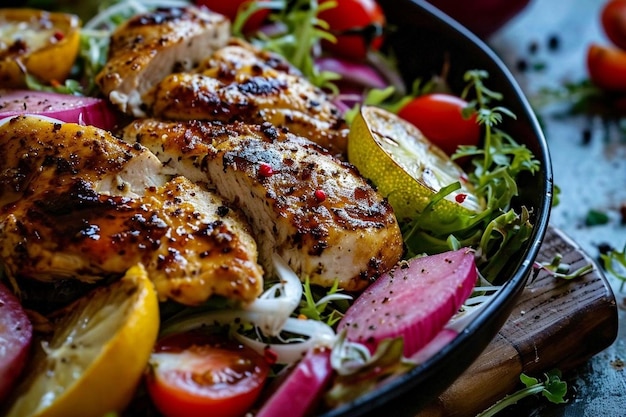 Salada com lichi de frango e limão