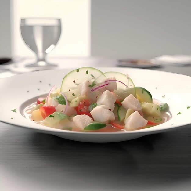 Salada com pepino de frango, cebola vermelha e maionese