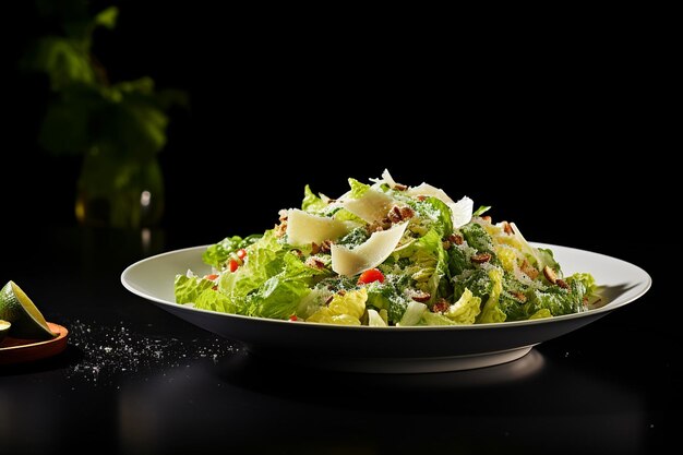 Salada de alface no prato, vista lateral