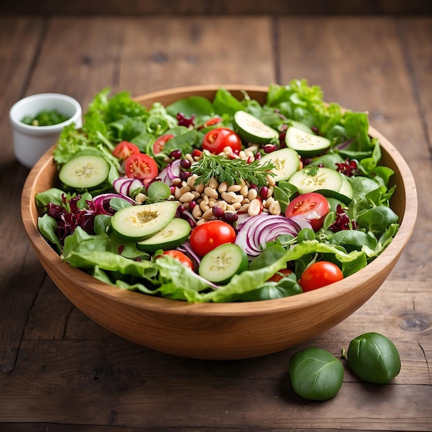 Salada De Alimentação Saudável Na Mesa De Madeira Fresca E Natural