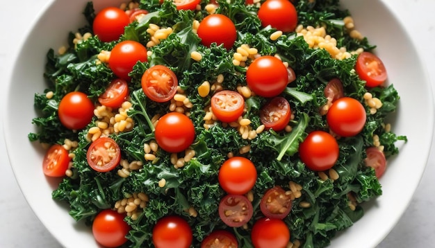 Salada de bulgur quente com couve e tomate