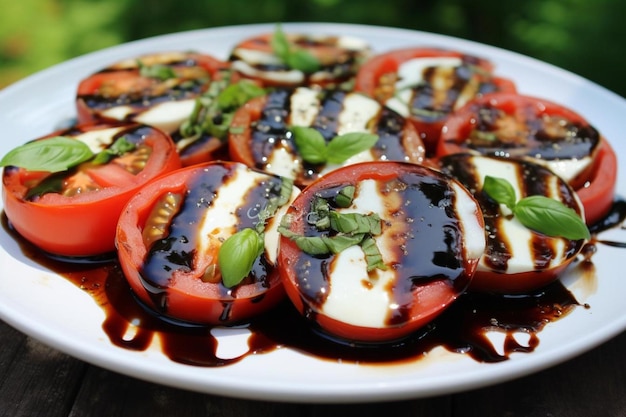 Foto salada de caprese com esmalte balsâmico