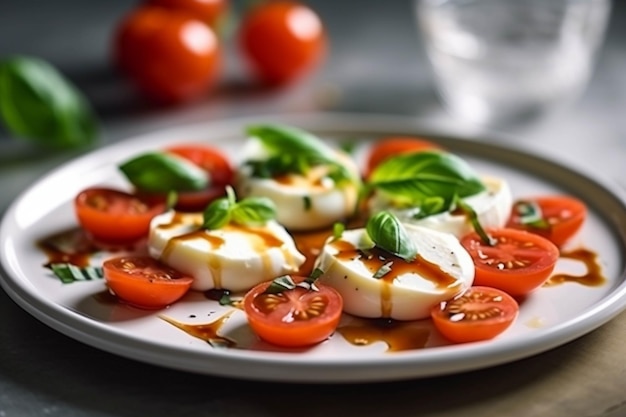 Salada de caprese com tomates, queijo mozzarella e manjericão