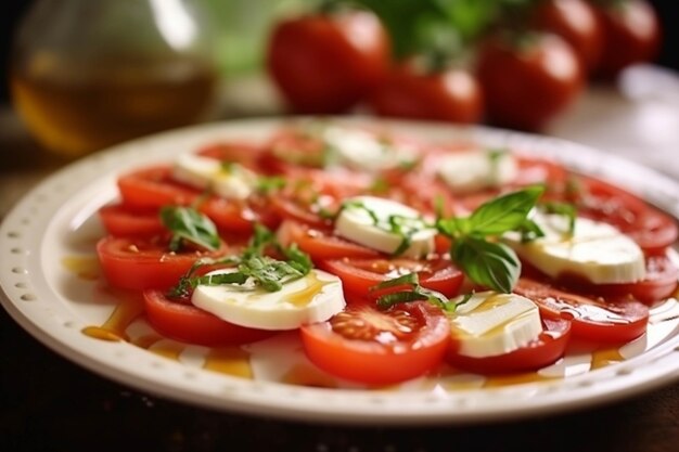 Salada de caprese com tomates, queijo mozzarella e manjericão