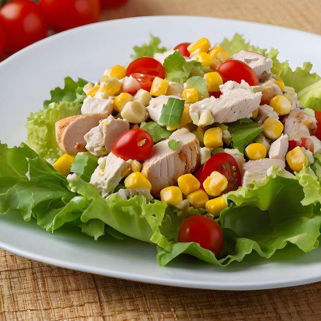 Salada de frango fresco com milho doce e pimenta vermelha