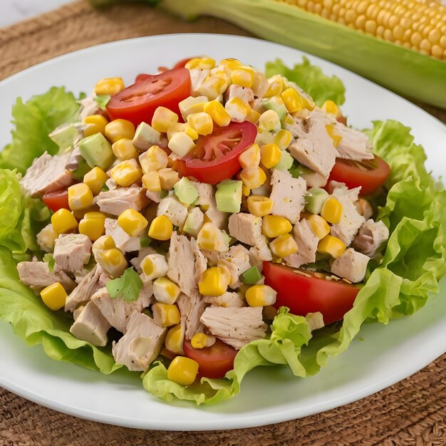 Salada de frango fresco com milho doce e pimenta vermelha