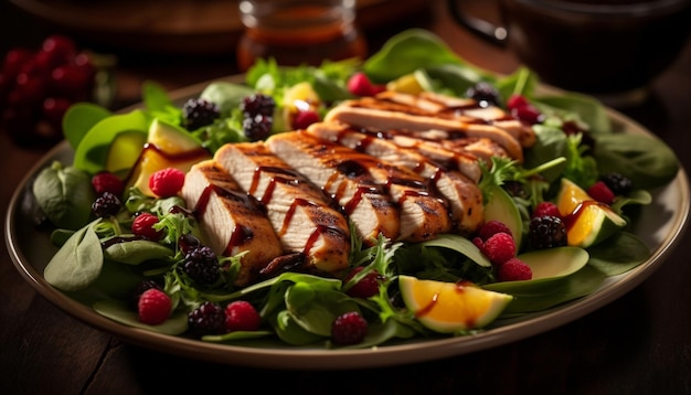 Salada de frango grelhado, uma refeição gourmet saudável gerada por IA
