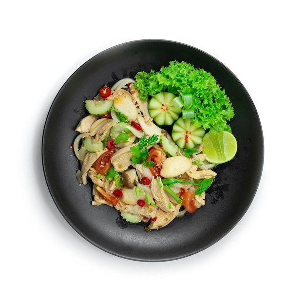 Salada de frango picante com prato de vegetais Thaicuisine Fusion Healthy Cleanfood e Dietfood