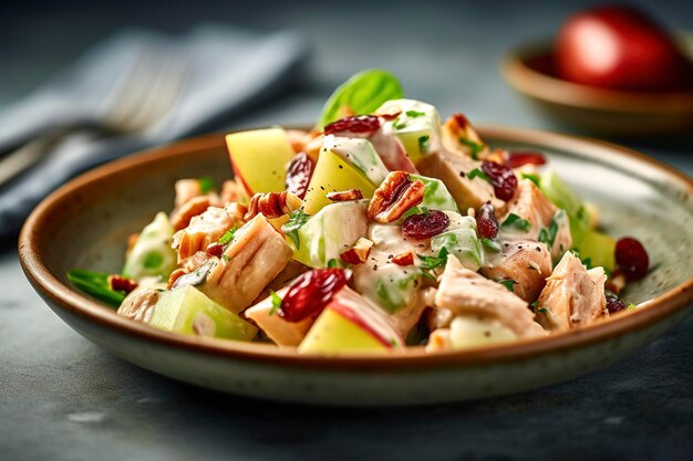 Salada de frango Waldorf é servida em um prato