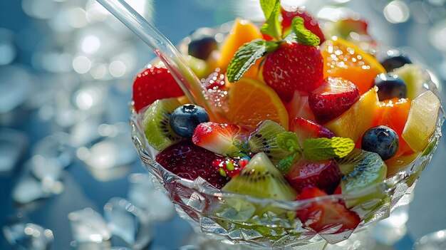 Salada de frutas colorida em uma tigela clara na mesa Opção fresca e deliciosa