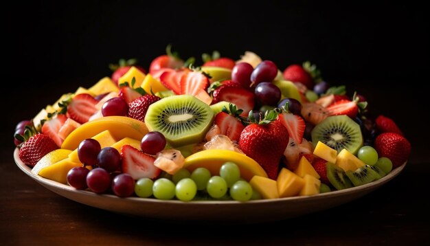 Salada de frutas coloridas com frutas frescas kiwi e fatias de abacaxi geradas por IA