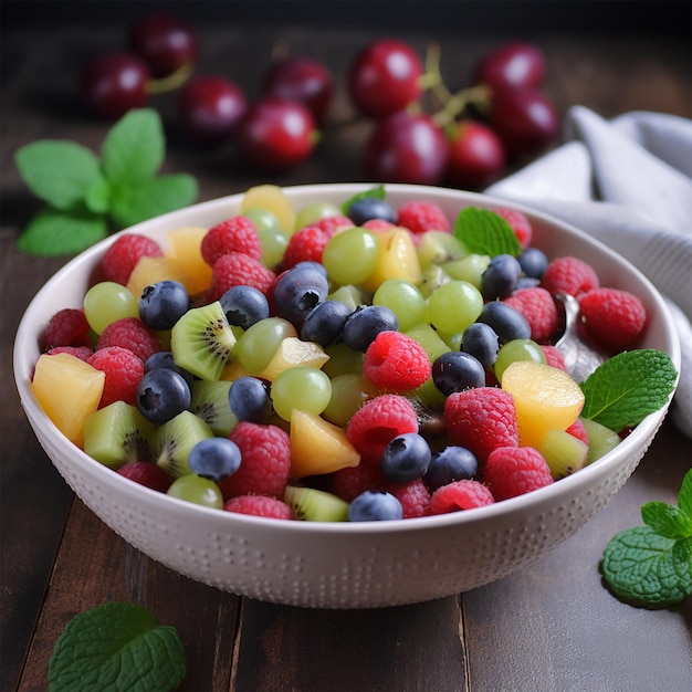 Salada de frutas com apenas mirtilos e framboesas