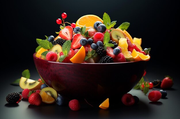 Salada de frutas de verão colorida em uma tigela