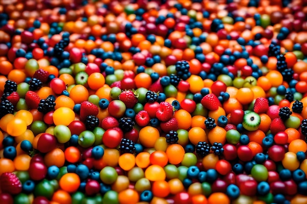 Foto salada de frutas foto grátis derramando no chão era uma bagunça de cores vibrantes e texturas generativa ai