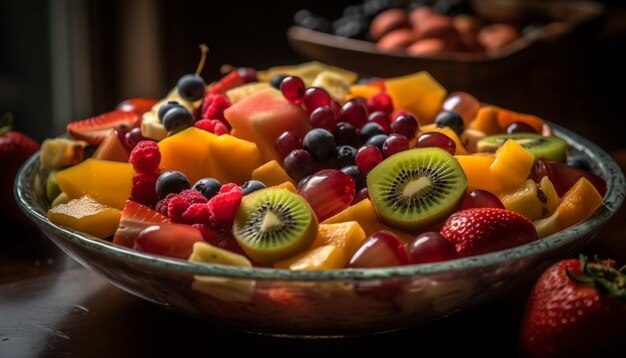 Foto salada de frutas frescas com frutas maduras e kiwi gerada por ia