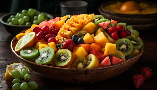 Foto salada de frutas saudável com uma variedade de ingredientes frescos coloridos gerados por ia