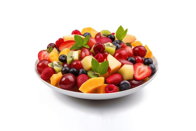 Salada de frutas silvestres em um prato isolado em um fundo branco